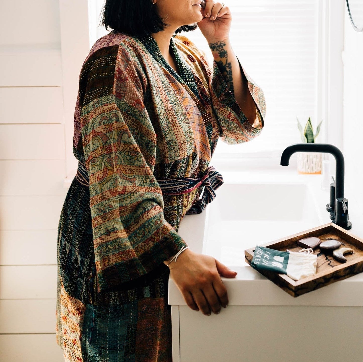 Kantha Stitch Sari Bathrobe