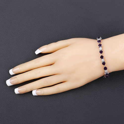 9.56 Carat Genuine Amethyst and White Diamond .925 Sterling Silver Bracelet