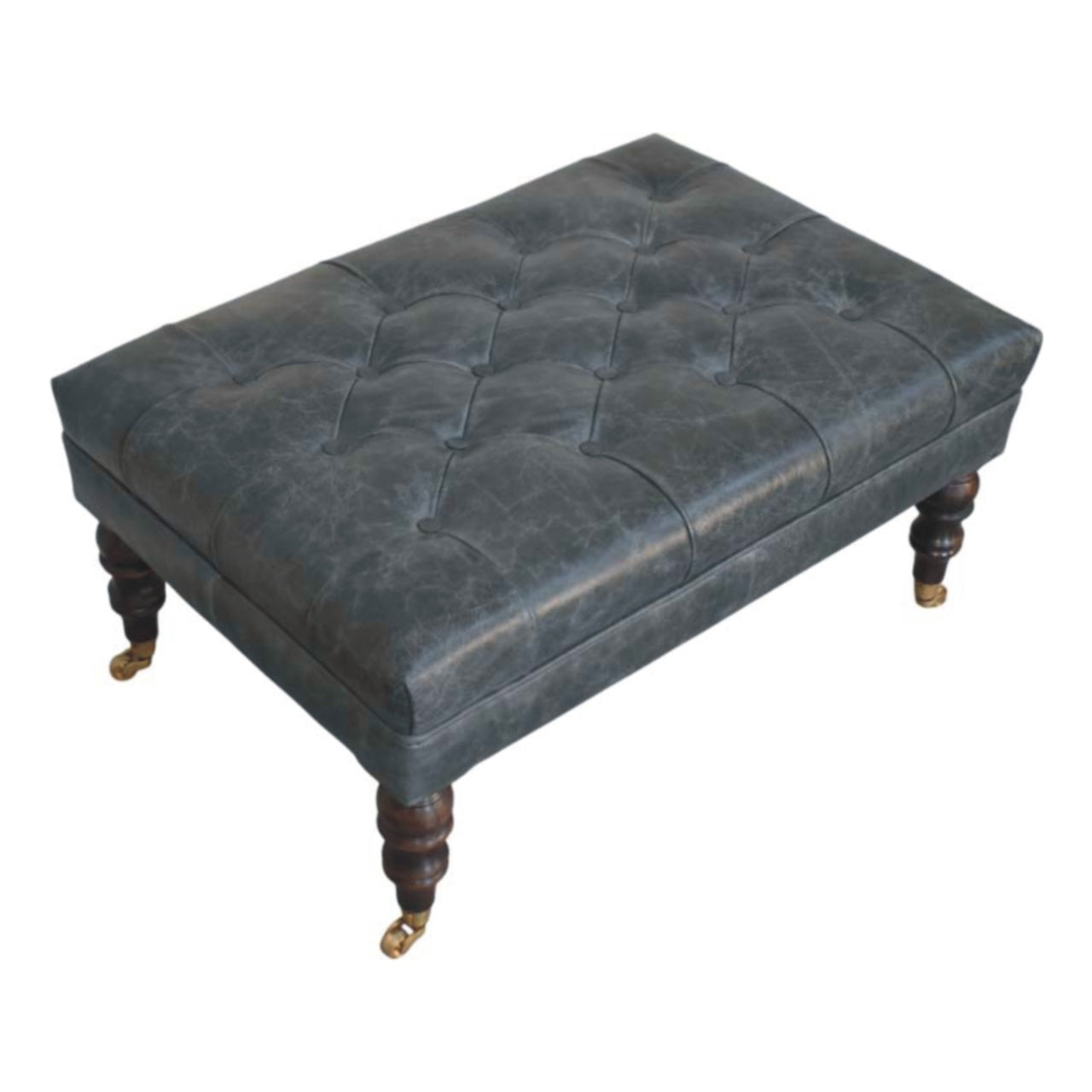 Buffalo Teal Leather Ottoman