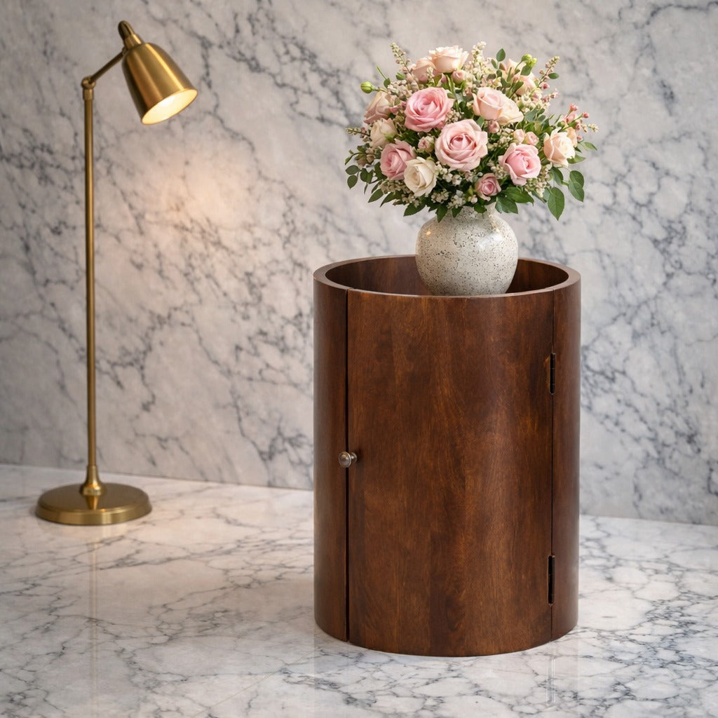 Solid Wood Winewood Round Side Cabinet