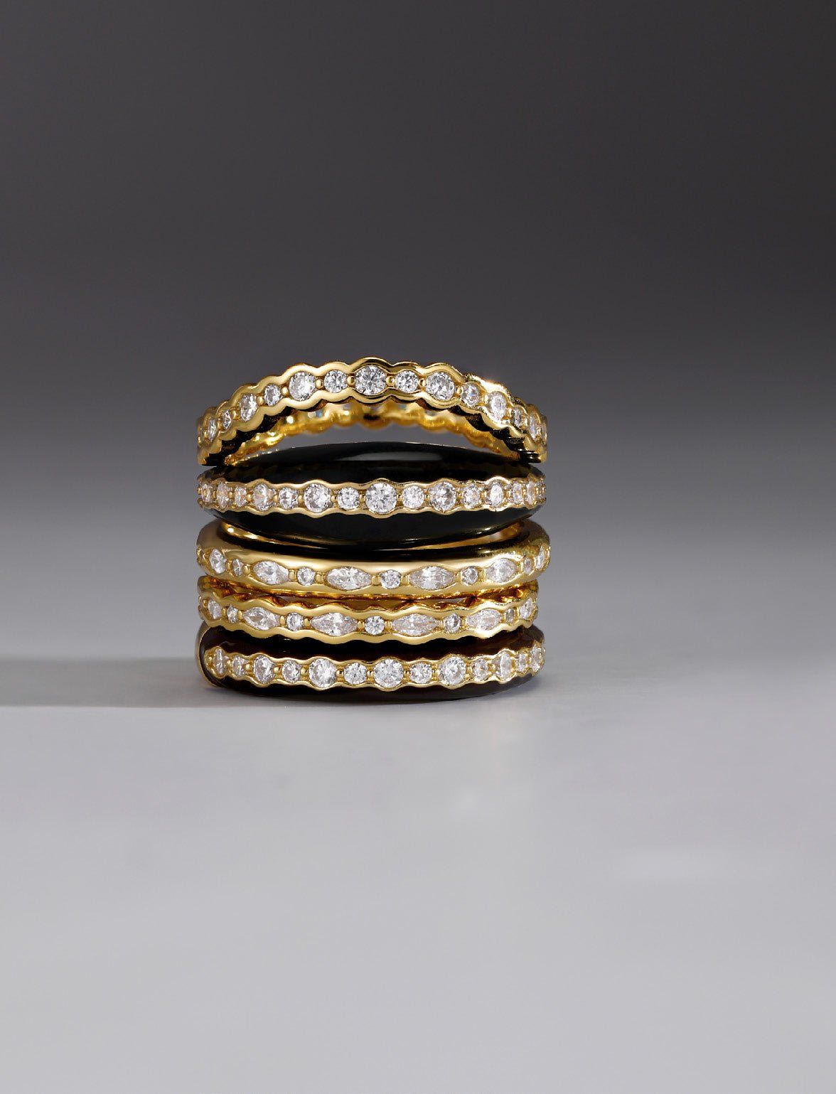 Thin Black Enamel & CZ Channel Ring