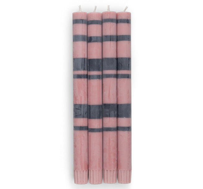 Striped Dinner Candles in Old Rose and Indigo Blue