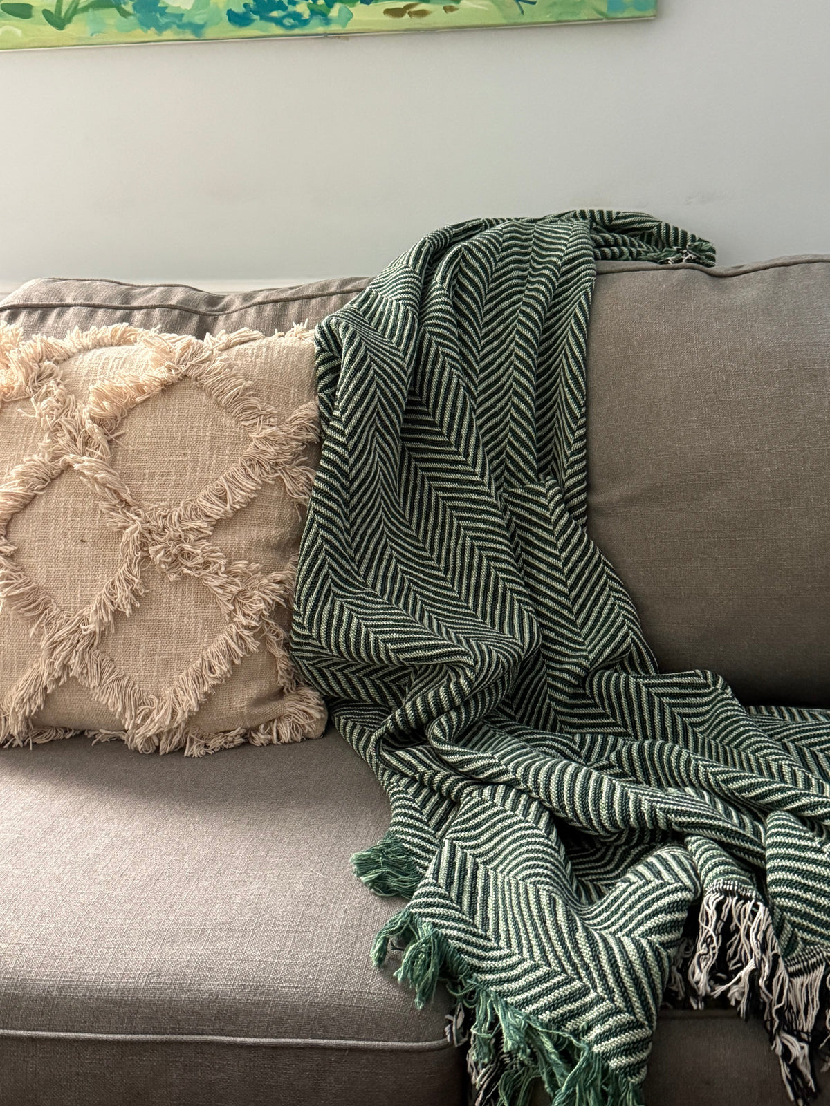 Neutral Herringbone Jacquard Woven Throw