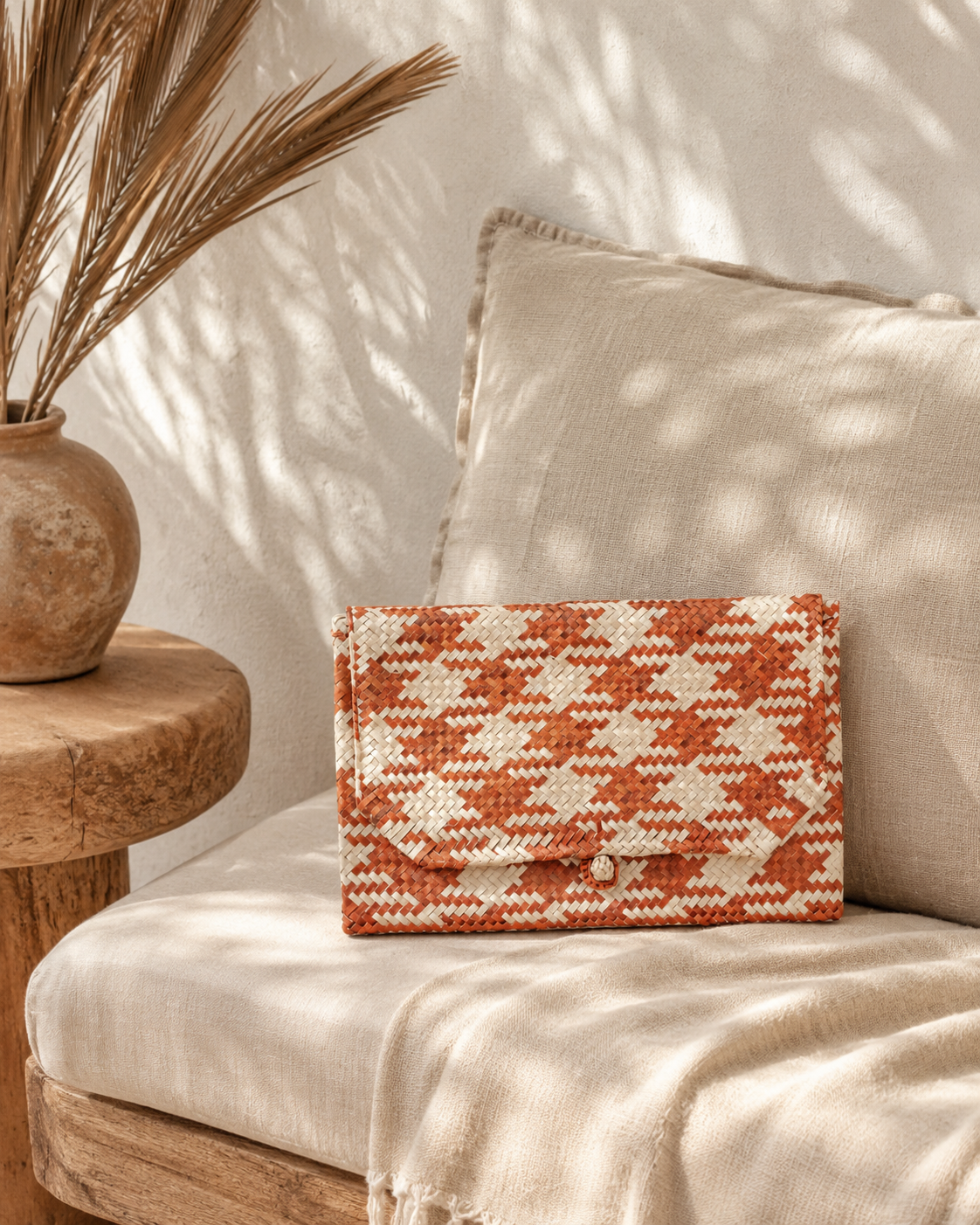 Plaid Rattan Clutch