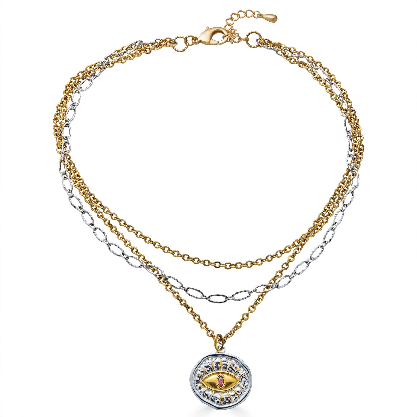 Mixed Metal Three Strand Eye Charm Necklace