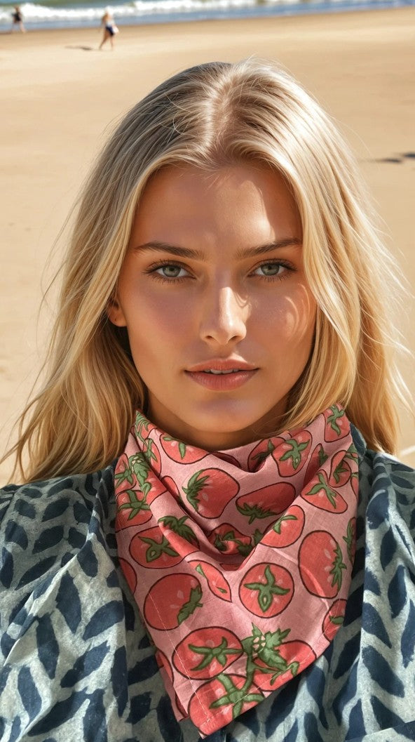 Bandana Scarf - Tomato Pink Square