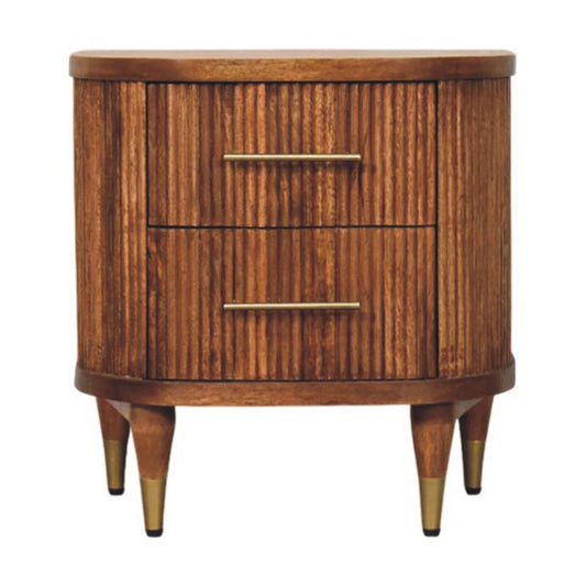 Solid Wood Ribbed Bedside with Brass Accents