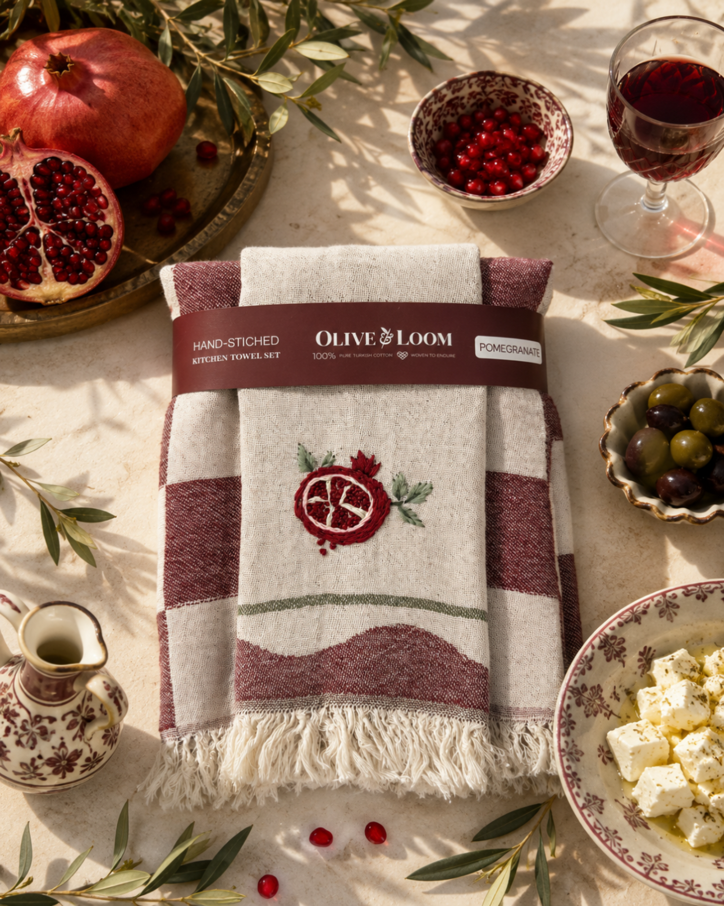 Pomegranate Hand-Stitched Towel Set