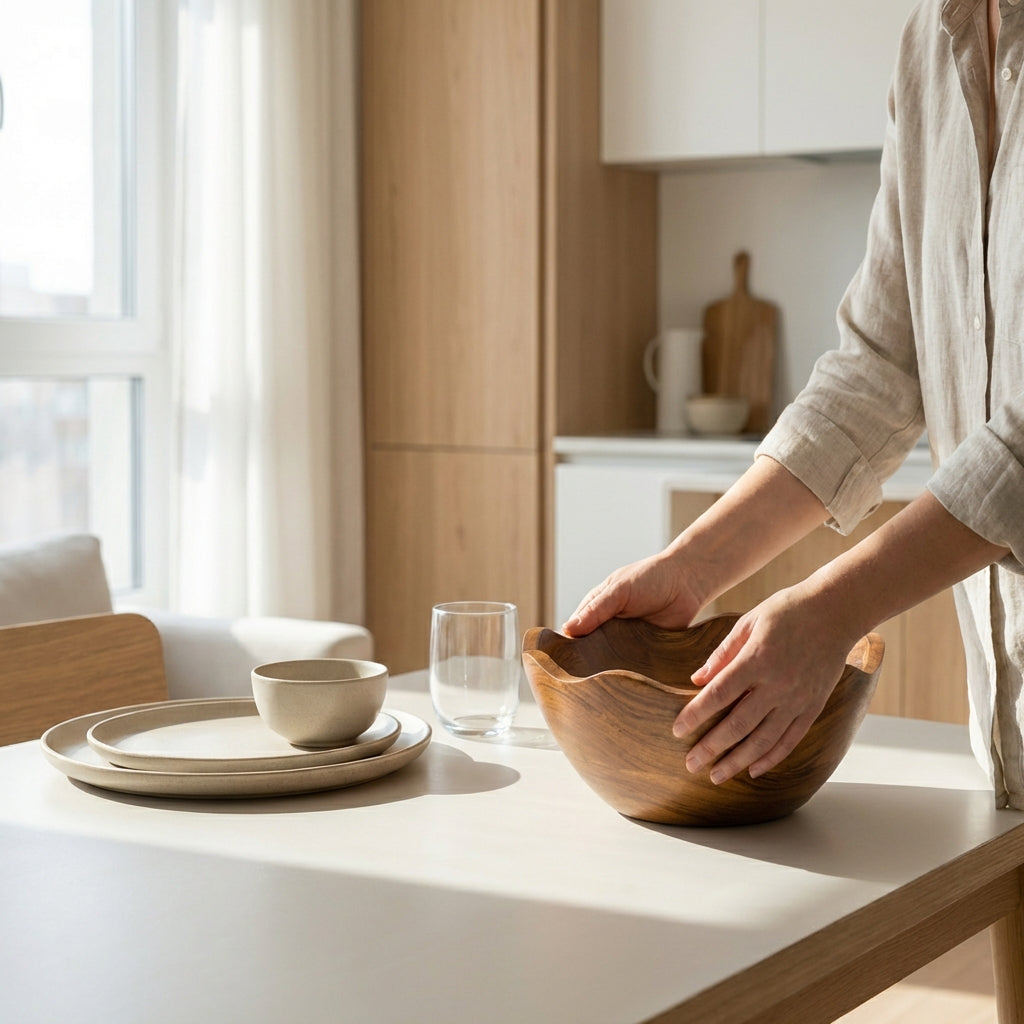 Acacia Wood Scallop Bowl, Natural Finish