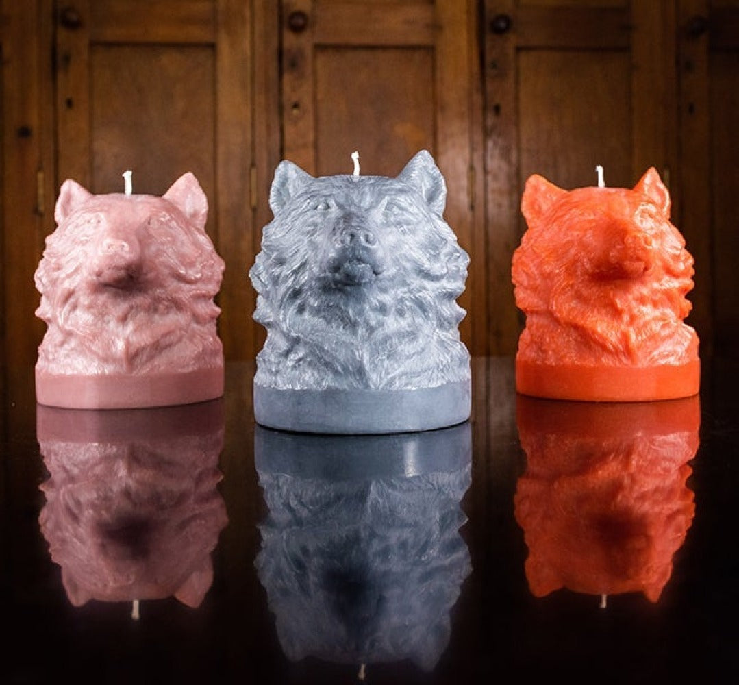 Old Rose Wolf Head Candle