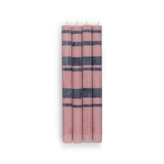 Striped Dinner Candles in Old Rose and Indigo Blue