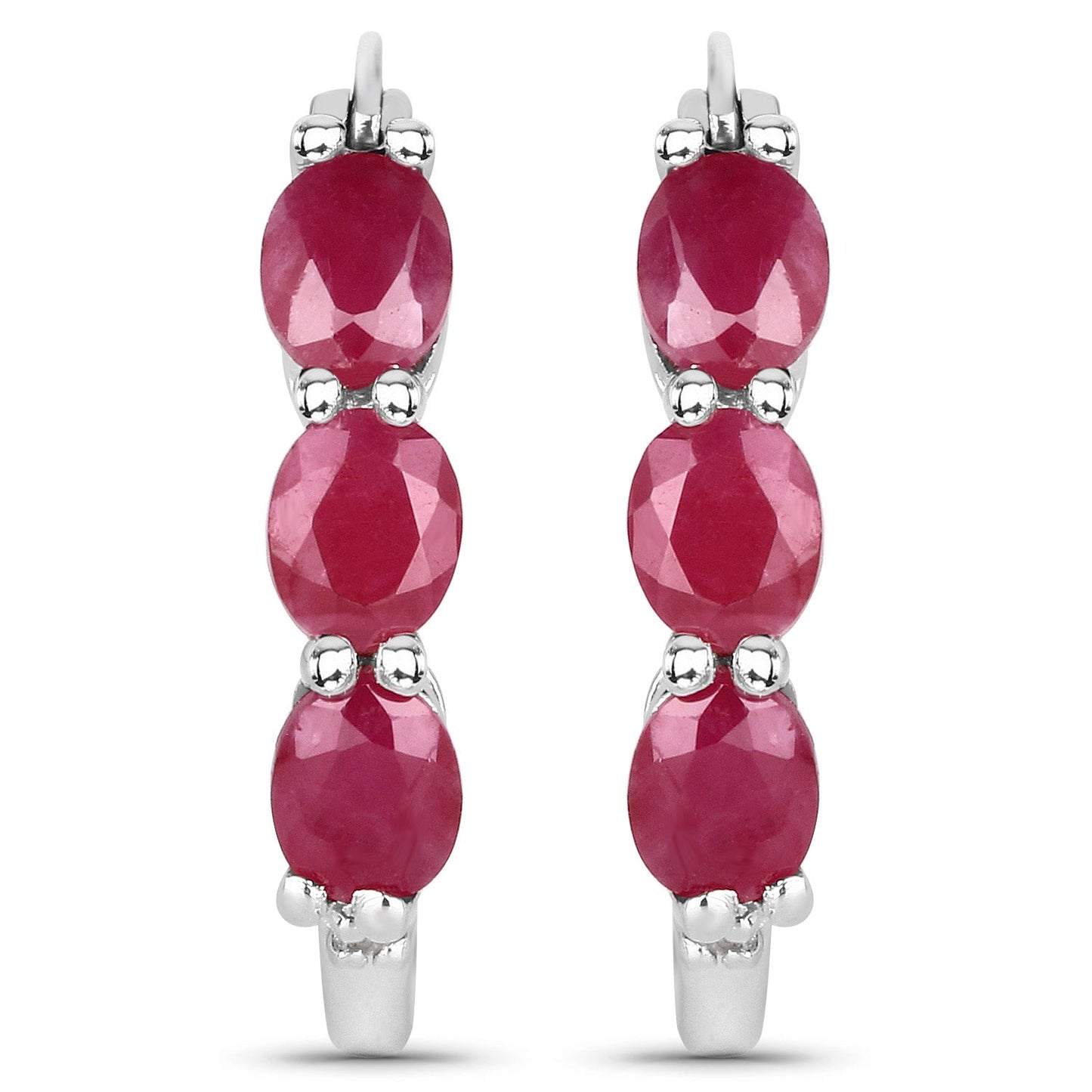1.81 Carat Genuine Ruby and White Diamond .925 Sterling Silver Earrings