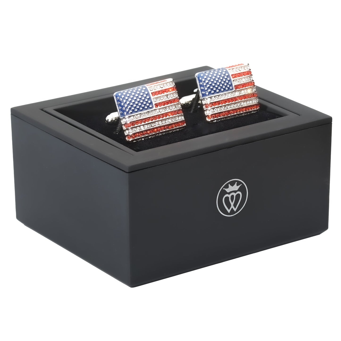 Stars & Stripes Crystal Cufflinks – American Flag Enamel & Crystal Accents