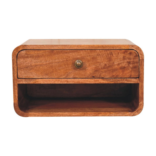 Solid Wood Curved Honey Caramel Wall-Mounted Bedside Table