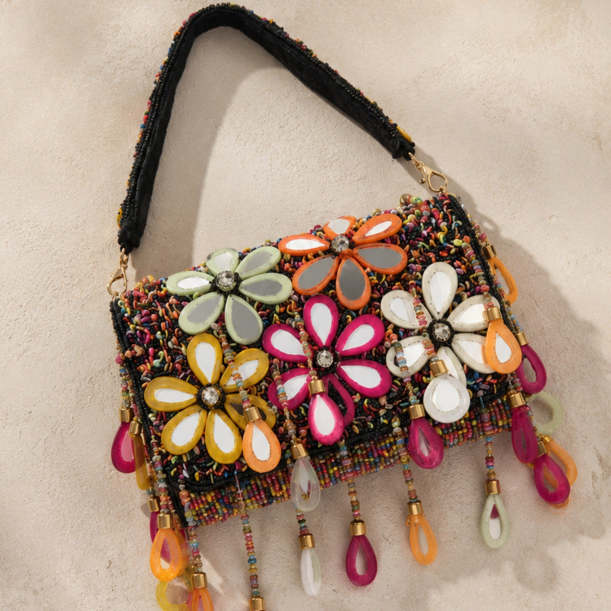 Michele Multicolour Beaded Floral Statement Shoulder Purse| Wedding Guest Evening Bag