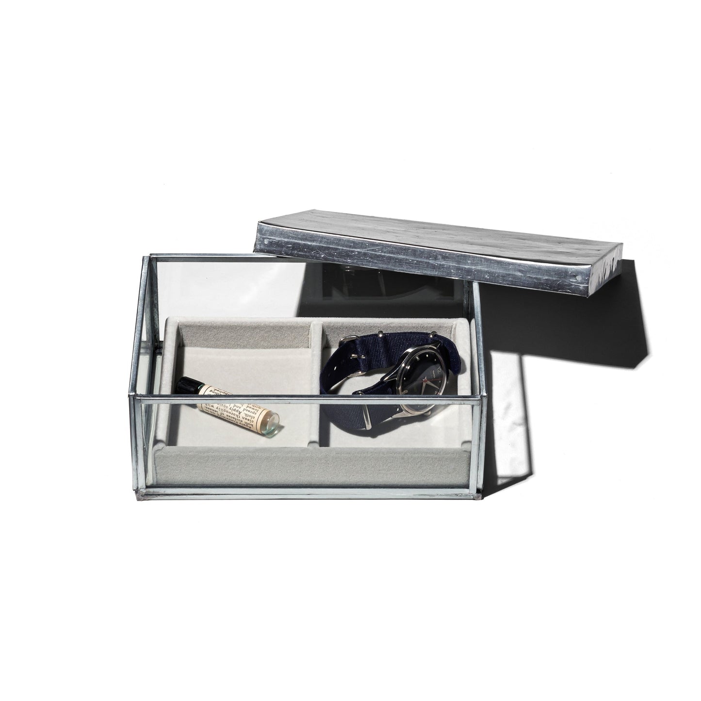 JEWELRY GLASS BOX W/RECYCLE STEEL LID