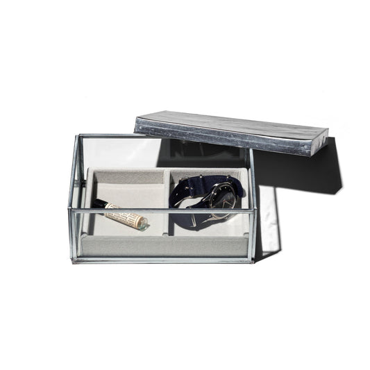 JEWELRY GLASS BOX W/RECYCLE STEEL LID