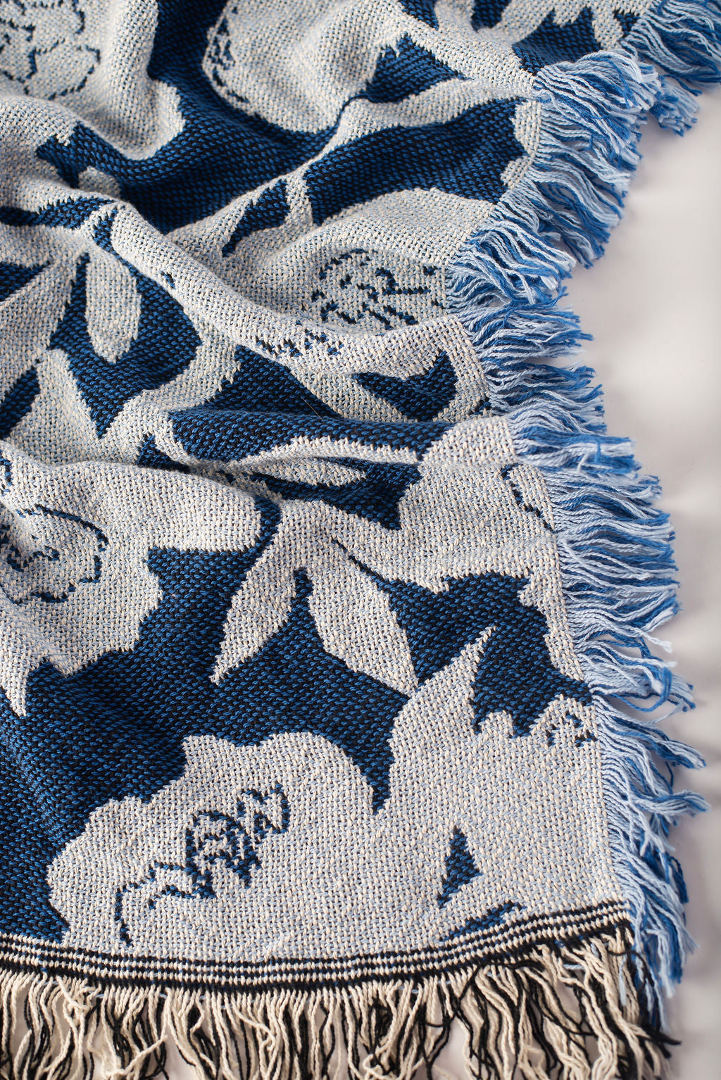 Addy Delft Floral Jacquard Woven Throw Blanket