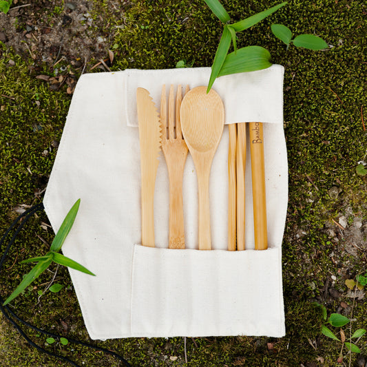 Bamboo Travel Cutlery & Cotton Wrap Set