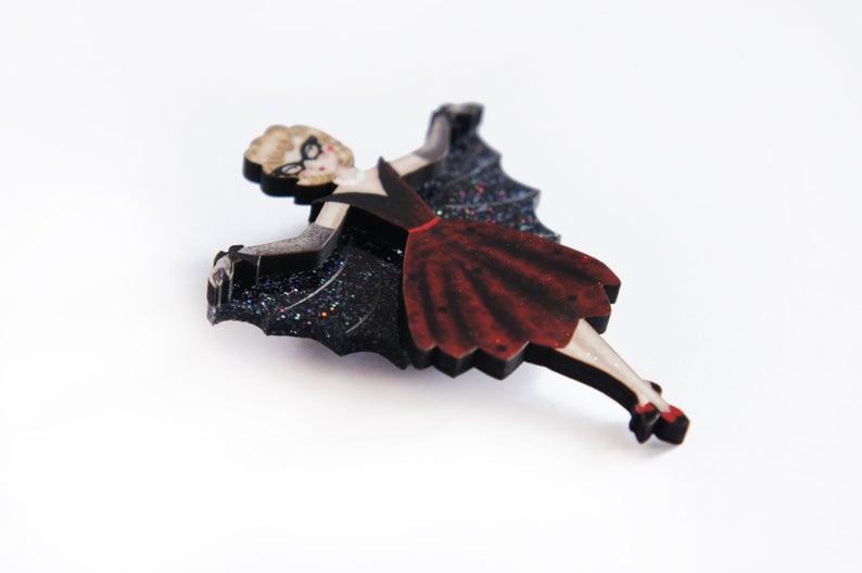 Vampire Bat Woman Brooch by Laliblue