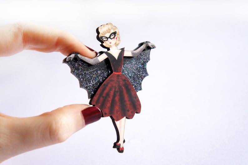 Vampire Bat Woman Brooch by Laliblue