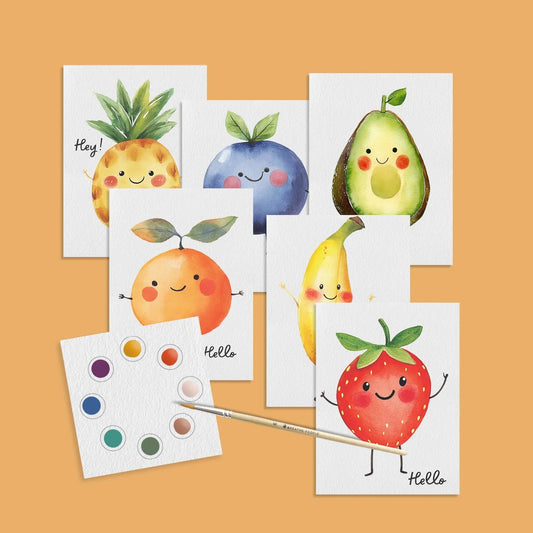 Happy Fruits: All-in-One Watercolor Postcard Kit for Kids