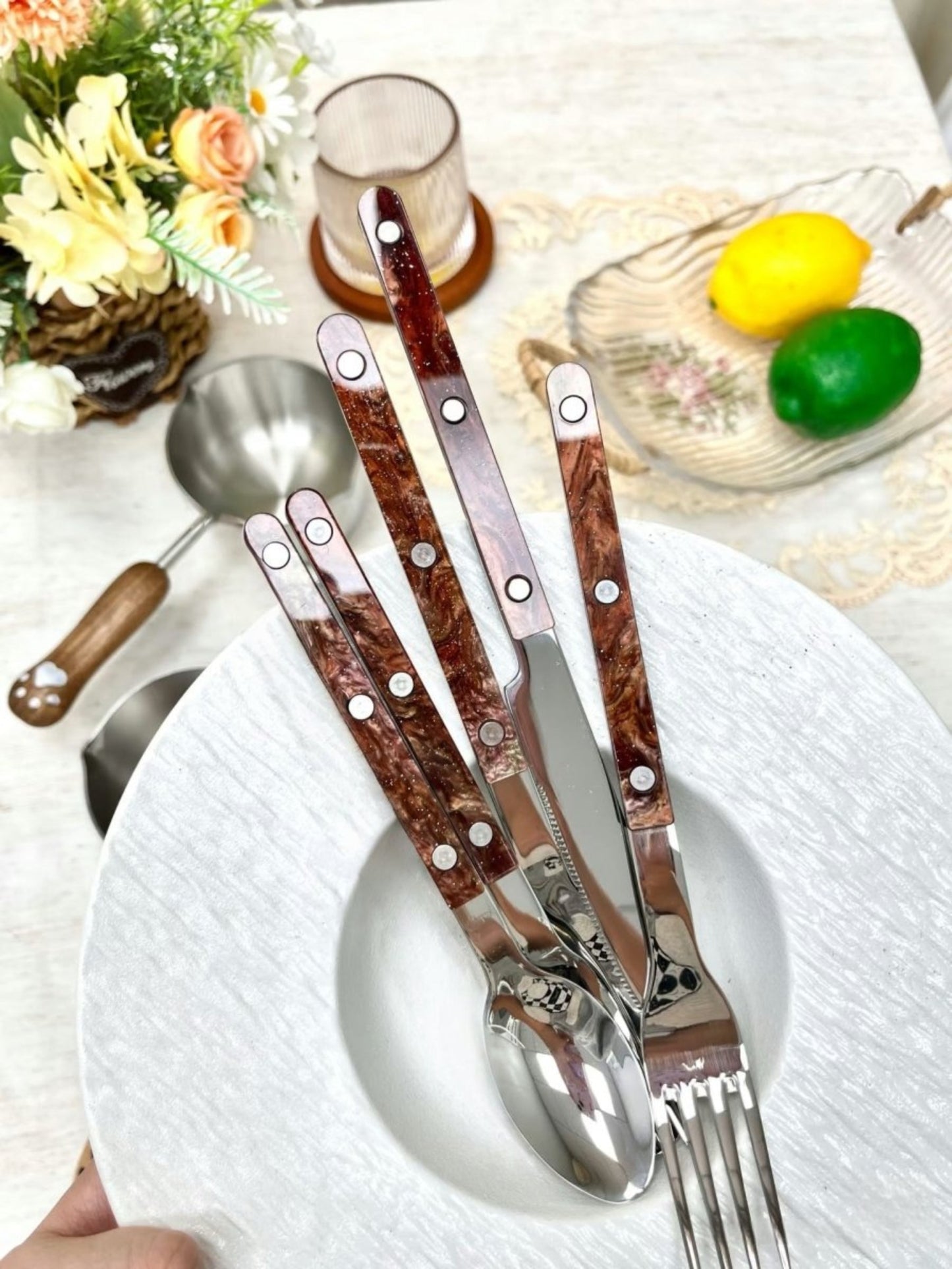 S/10 Modern Nebula Cutlery, Bistrot Style Rivet Flatware Set