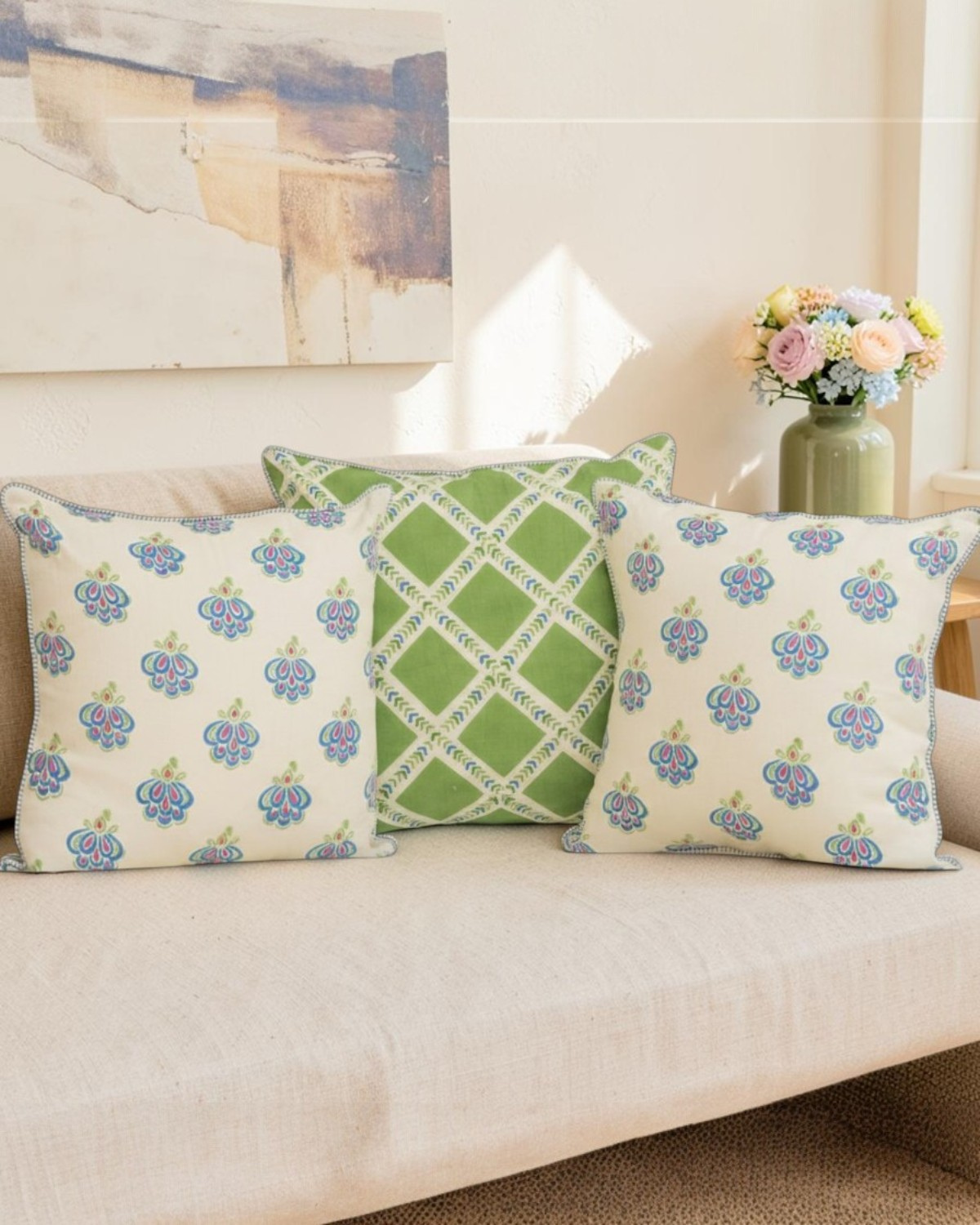Mithya Linen Pillow Cover - Green