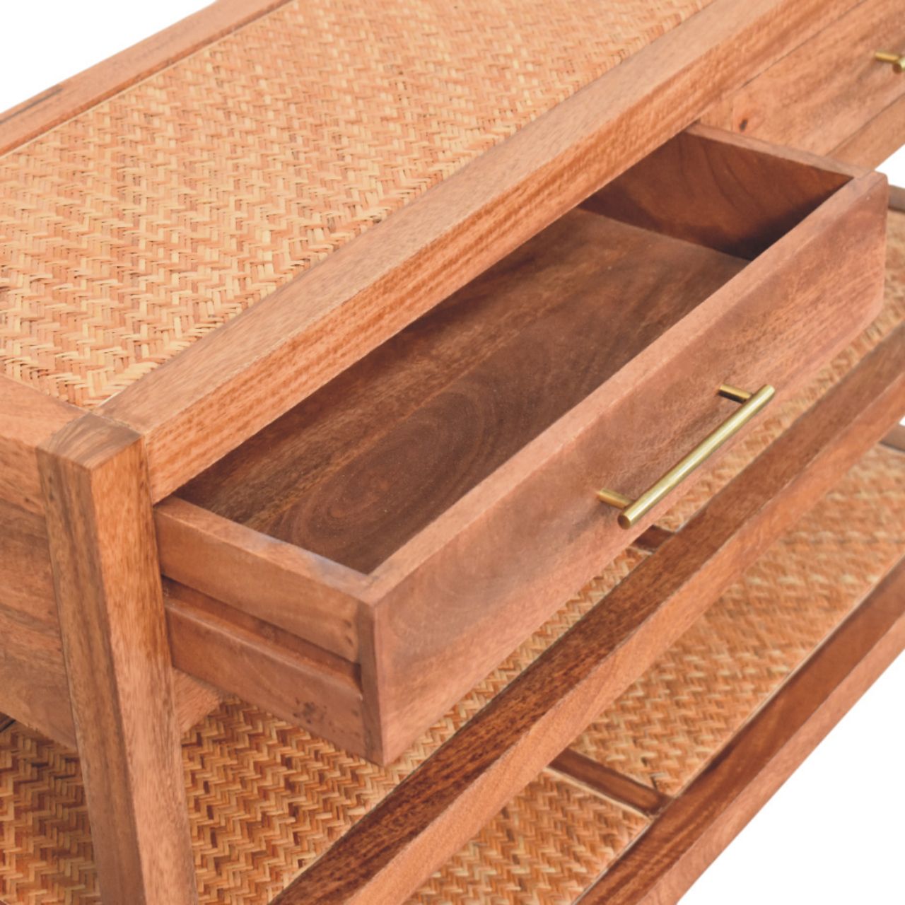 Solid Wood Woven Tier Console