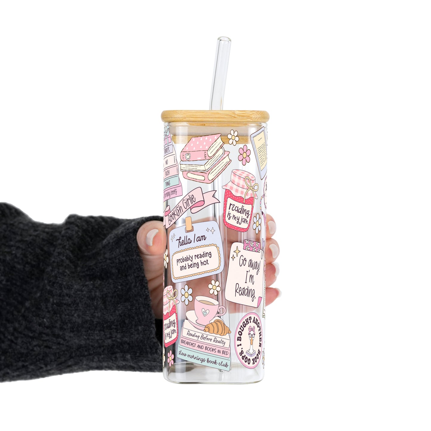 Bookish Girly Cup With Lid & Straw