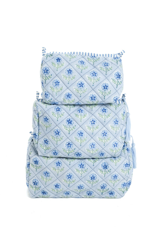 Mona Blockprint Makeup Bag in Blue