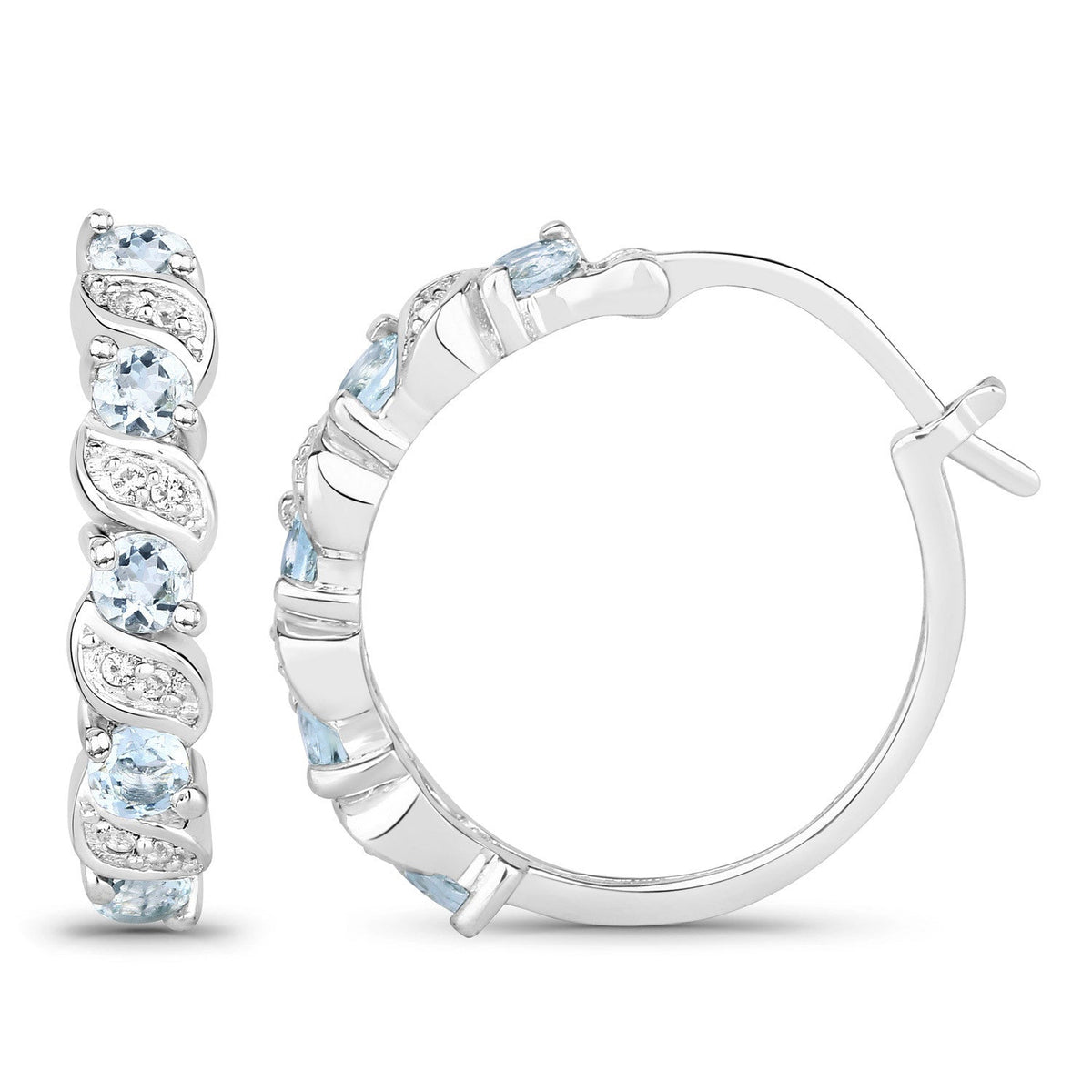 1.08 Carat Genuine Aquamarine and White Topaz .925 Sterling Silver Earrings
