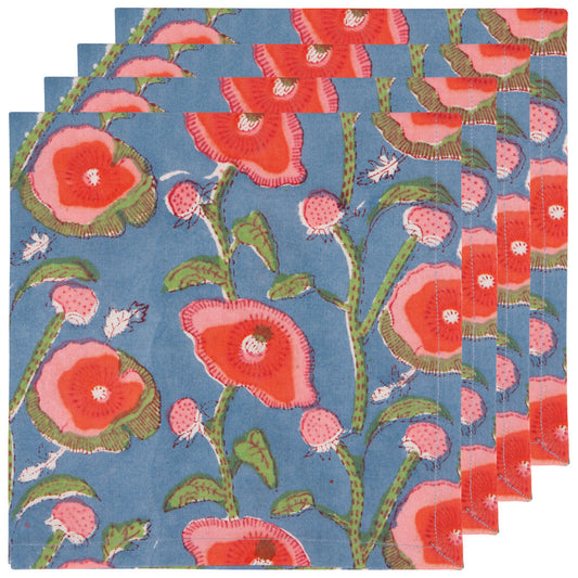 Set of 4 Napkin Block Print Poppy