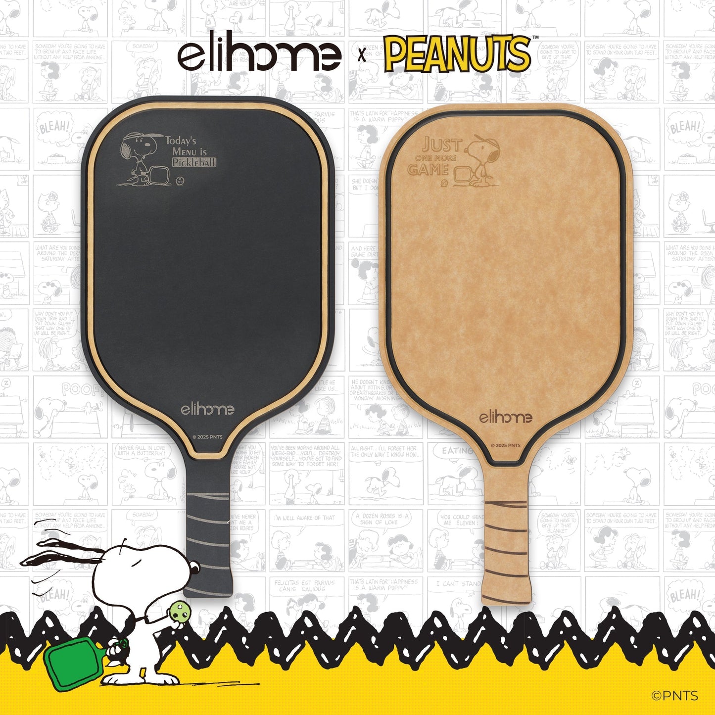 Elihome x Peanuts Pickleball Charcuterie Cutting Board -"Just One More Game"