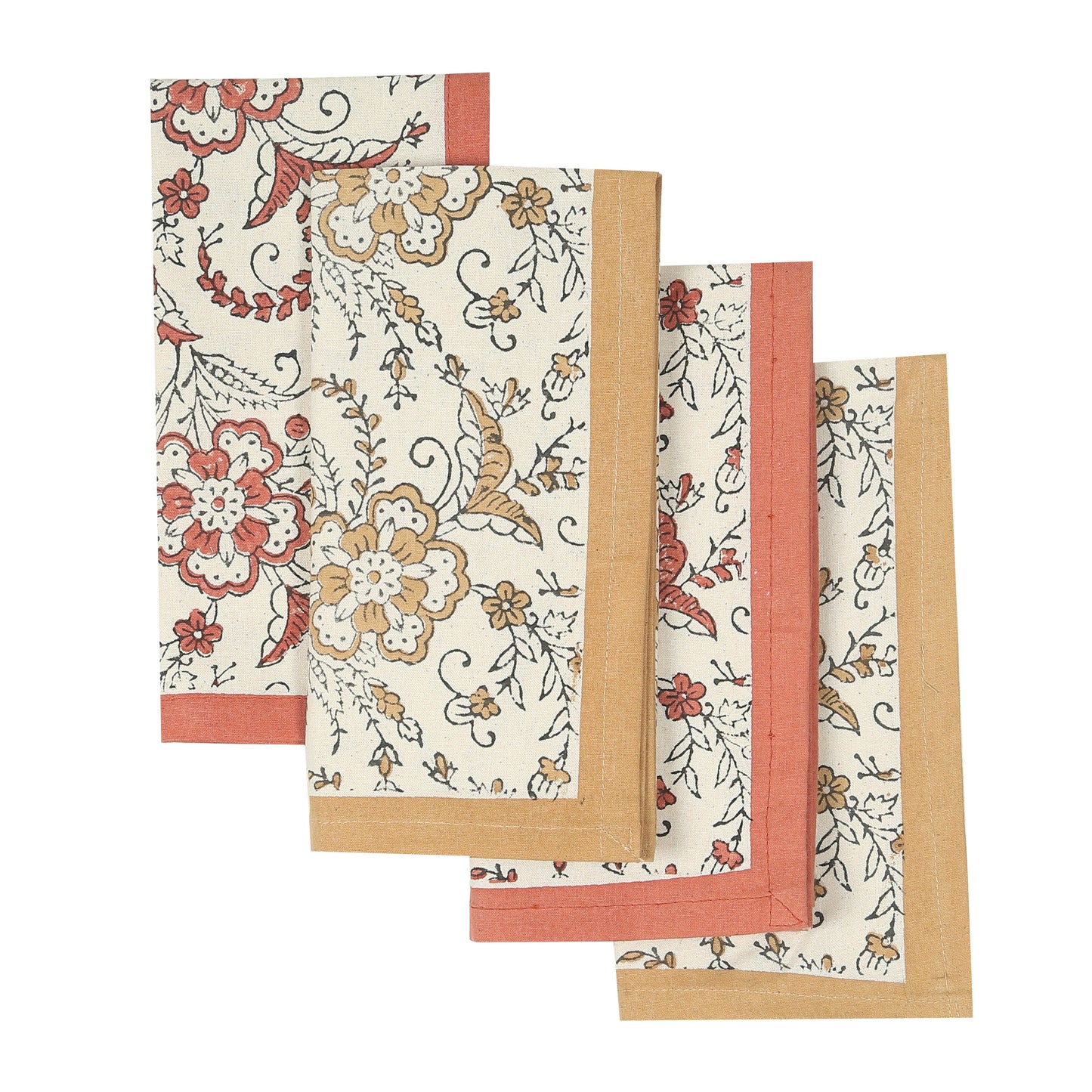 Hand Block Printed Cotton Napkins, Set of 4 | 18″ × 18″ | Fair Trade | Ivy