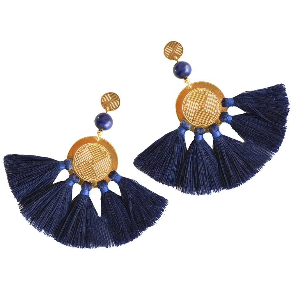 Sol Tassel Earring - Navy