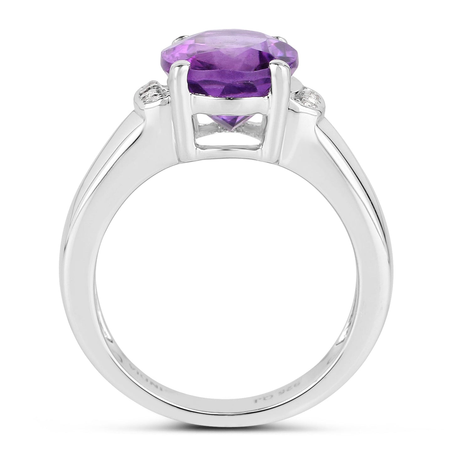 3.32 Carat Genuine  Amethyst and White Topaz .925 Sterling Silver Ring