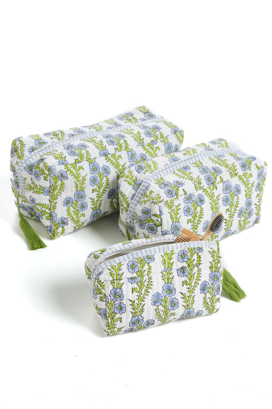 Forget-Me-Not Blockprint Makeup Bag in Blue