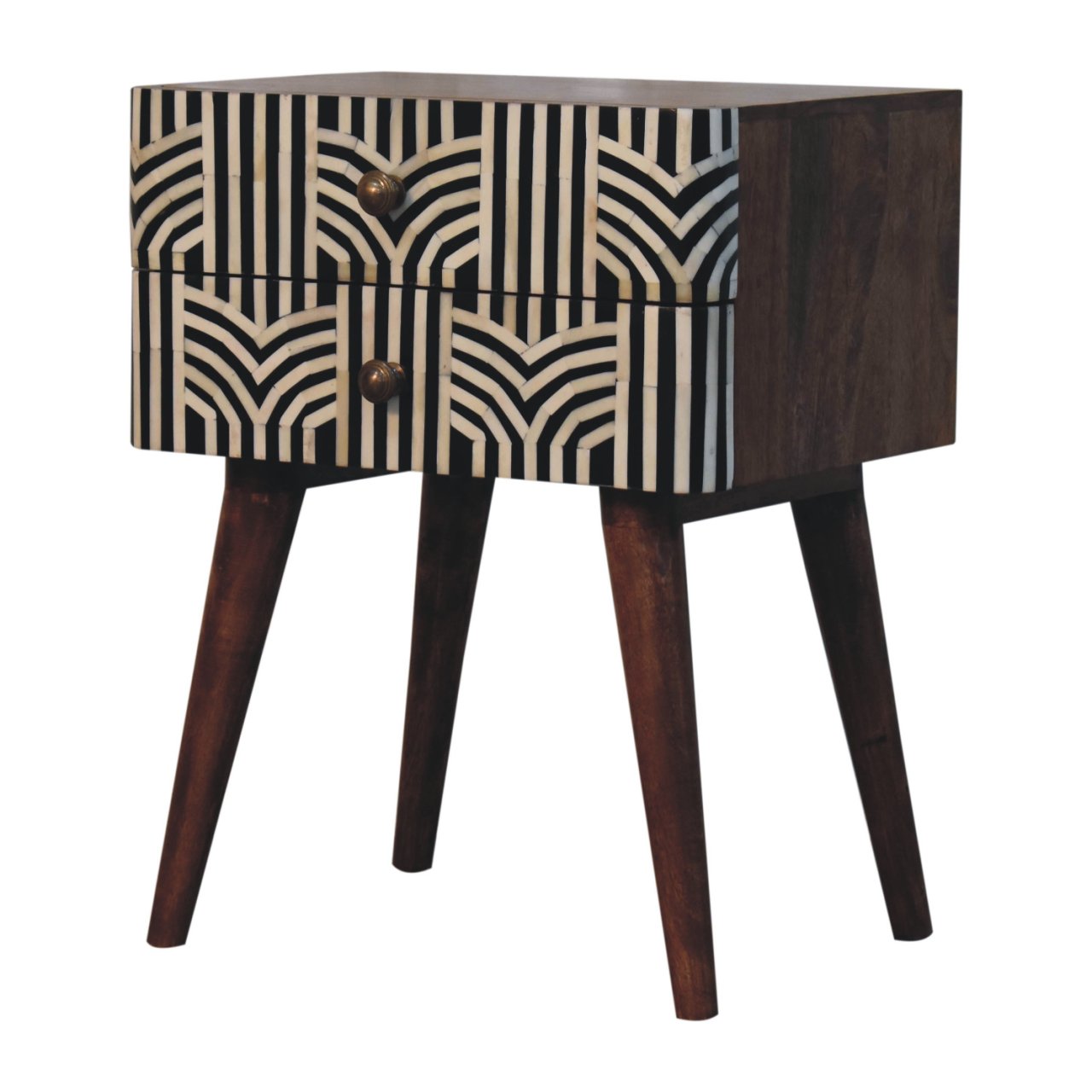 Solid Wood Honey Caramel Edessa Bone Inlay Bedside Table
