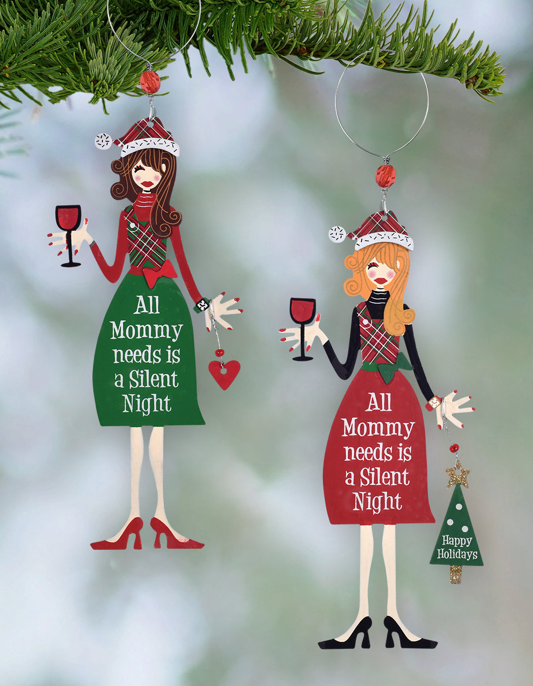 Sassy & Sip-Ready Wine Moms Ornaments - Set of 4