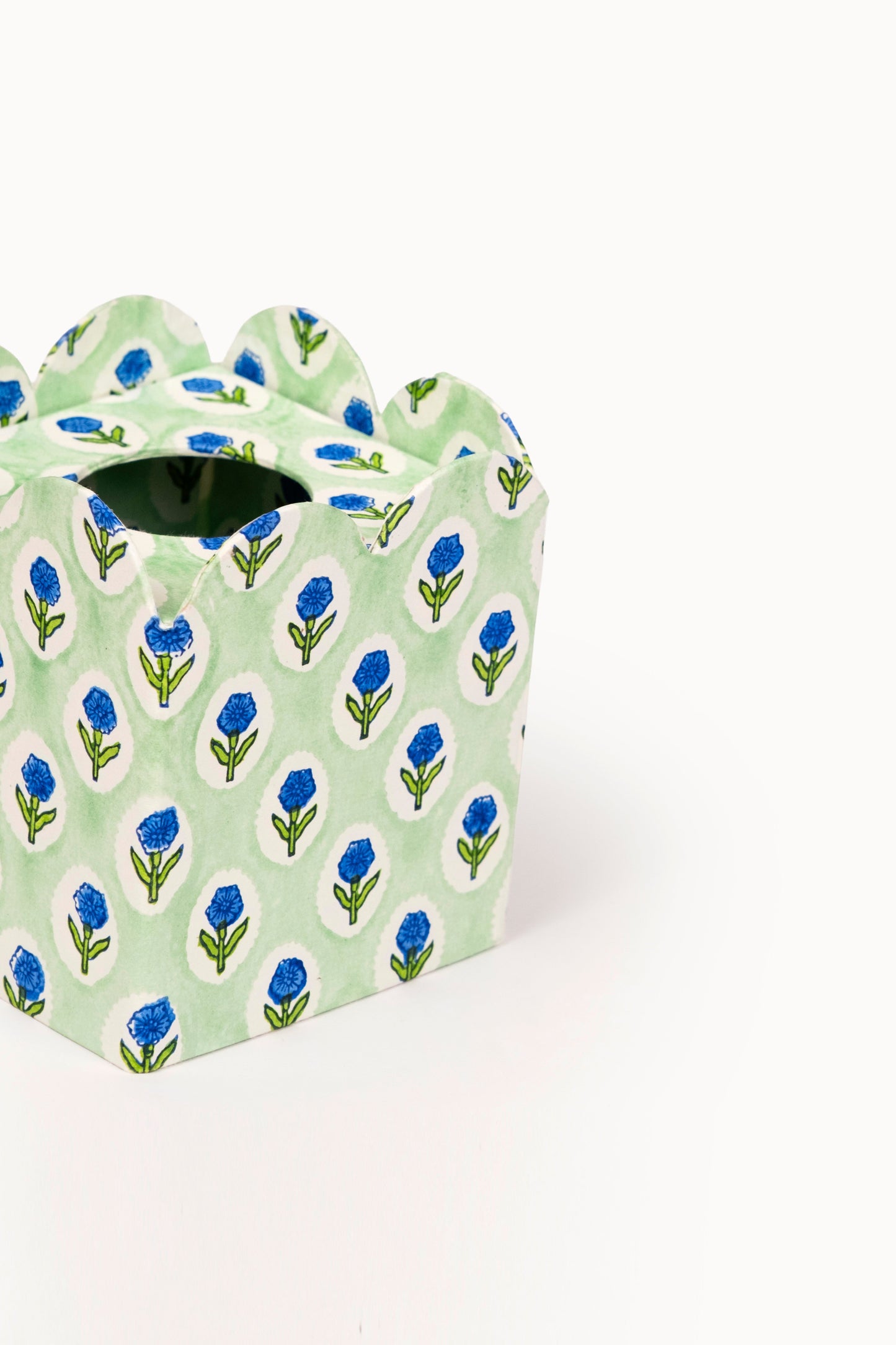 Block Print Tissue Box Cover- Mint (Collapsible)
