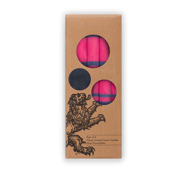 Striped Dinner Candles in Neyron Pink and Midnight Blue