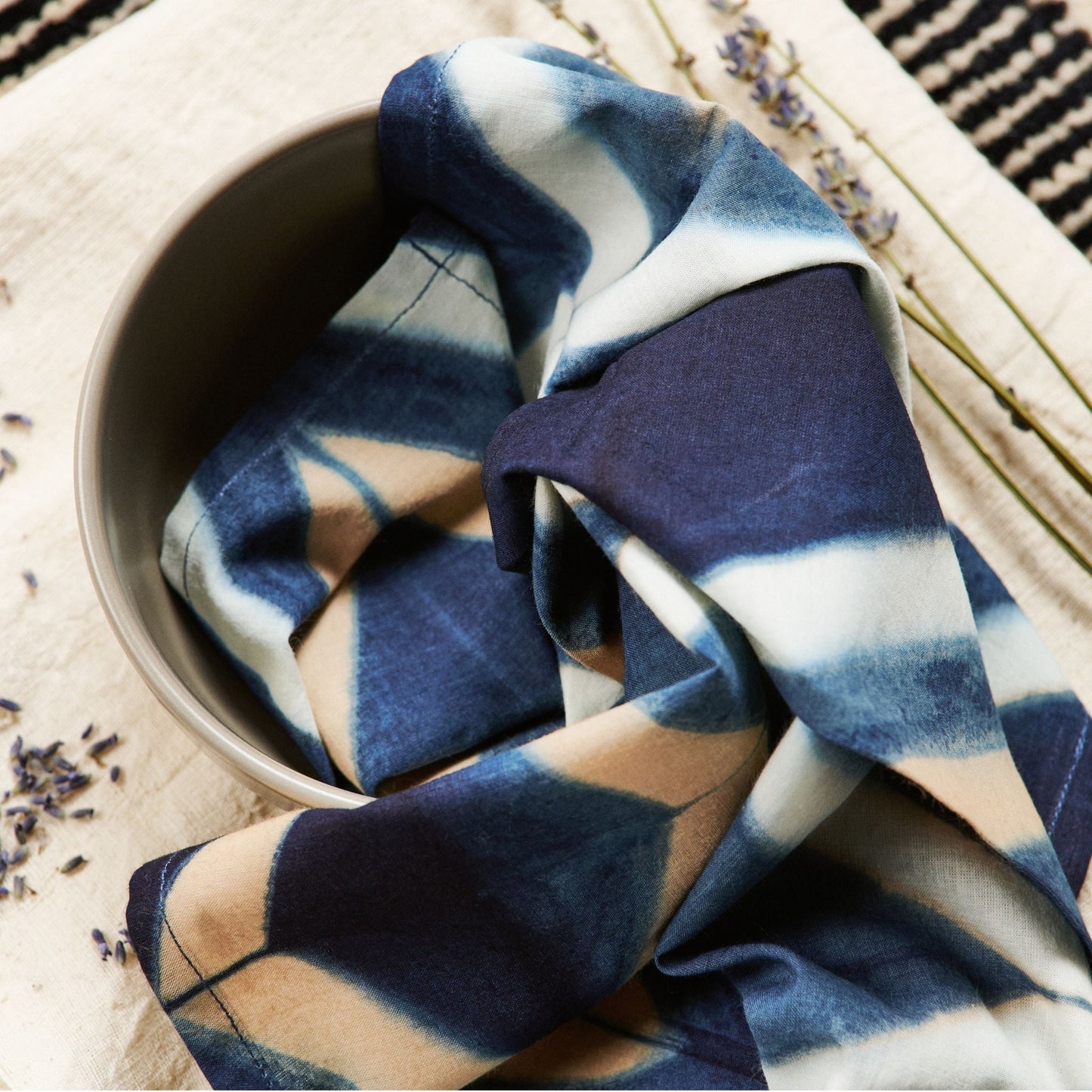 Tisa Indigo Hand Crafted Shibori Print Cotton Table Napkin ( set of  4 )