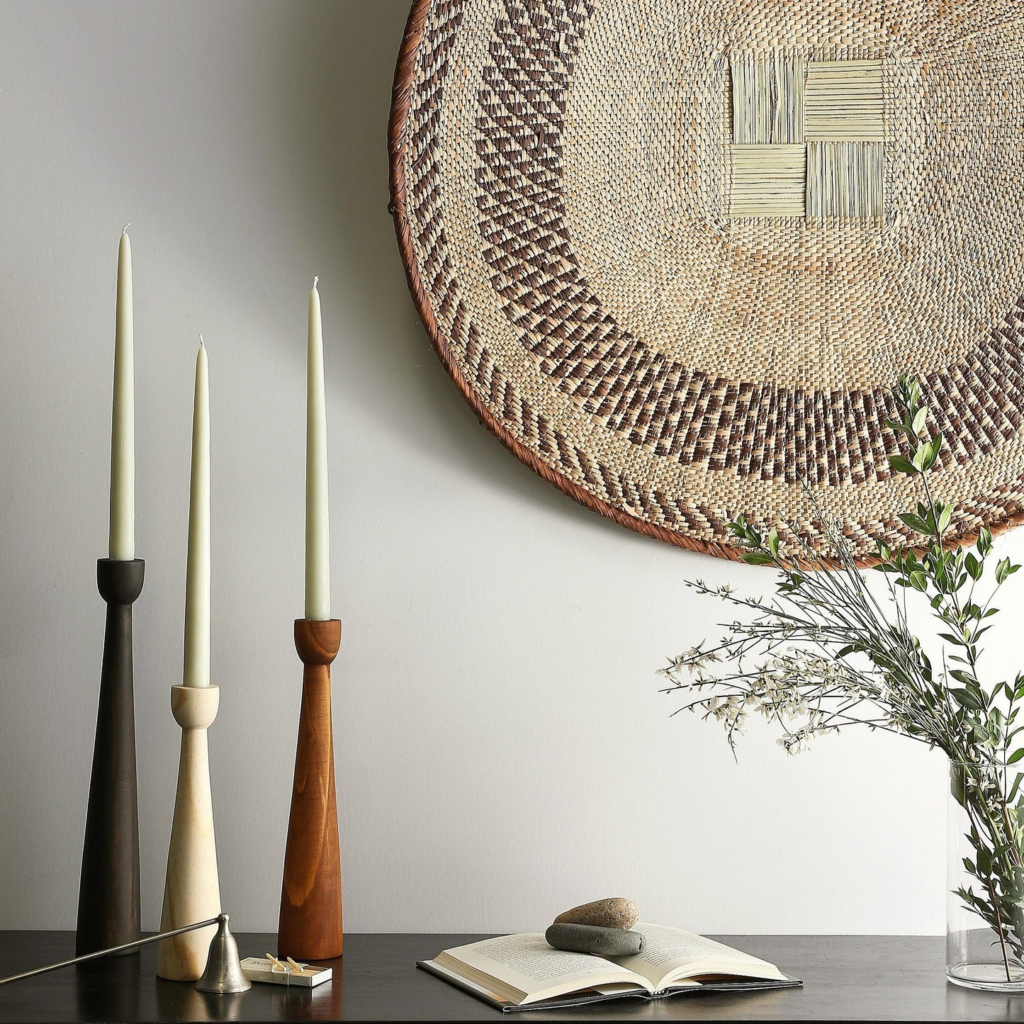 Tapered Candlestick Holder Pine Wood Cognac, Espresso, Natural