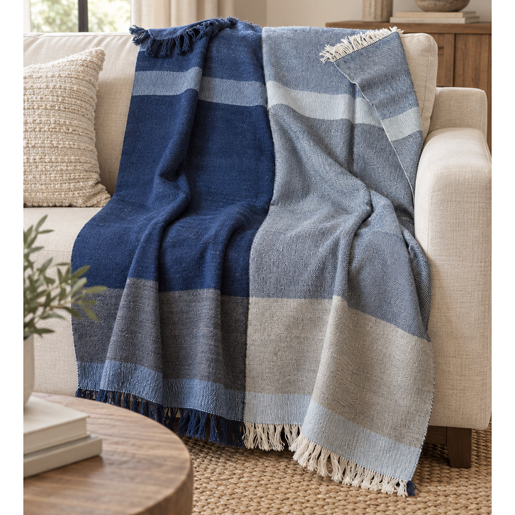 Harbor Blue Color Block Alpaca Throw