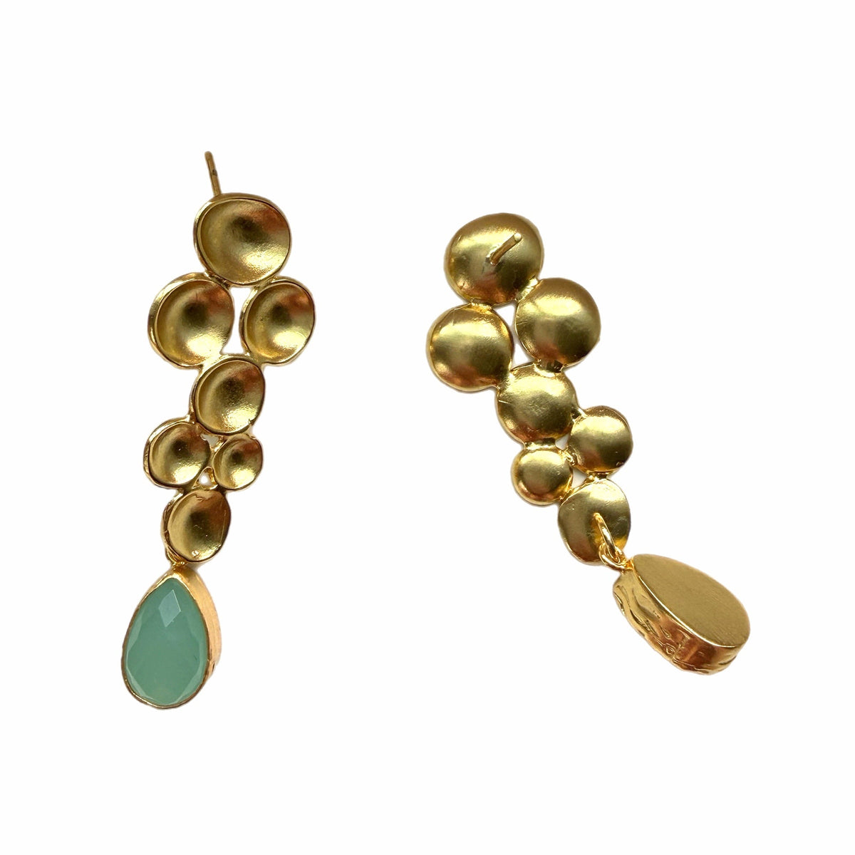 Aqua Chalcedony Gold Drop Earrings - Guzel