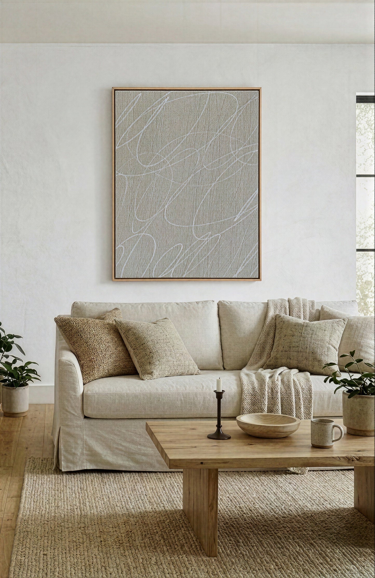 Gestural Marks in French Linen Framed Canvas Wall Art