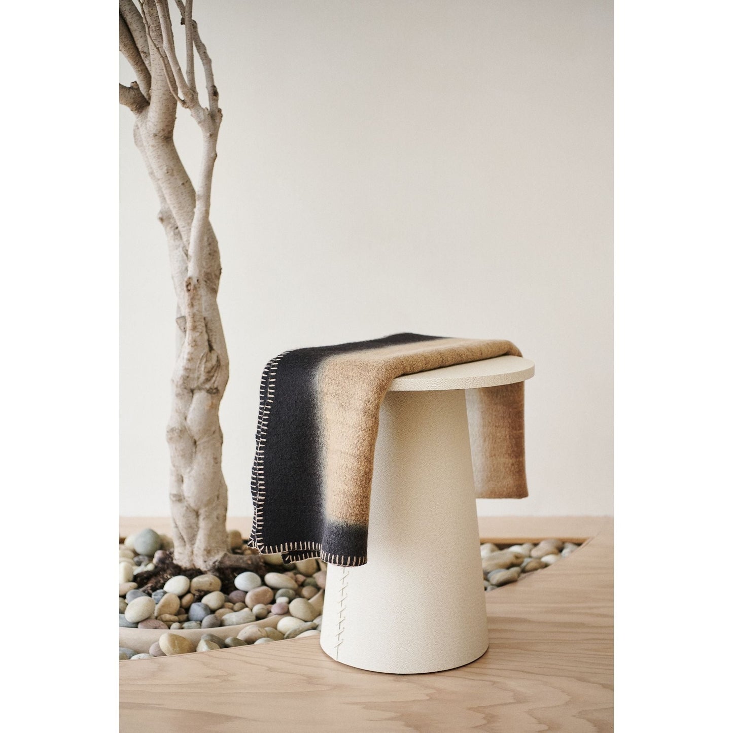 Siro Brown And White Ombre Textured Throw  In Hand Spun Merino And Hand Stitched Hem