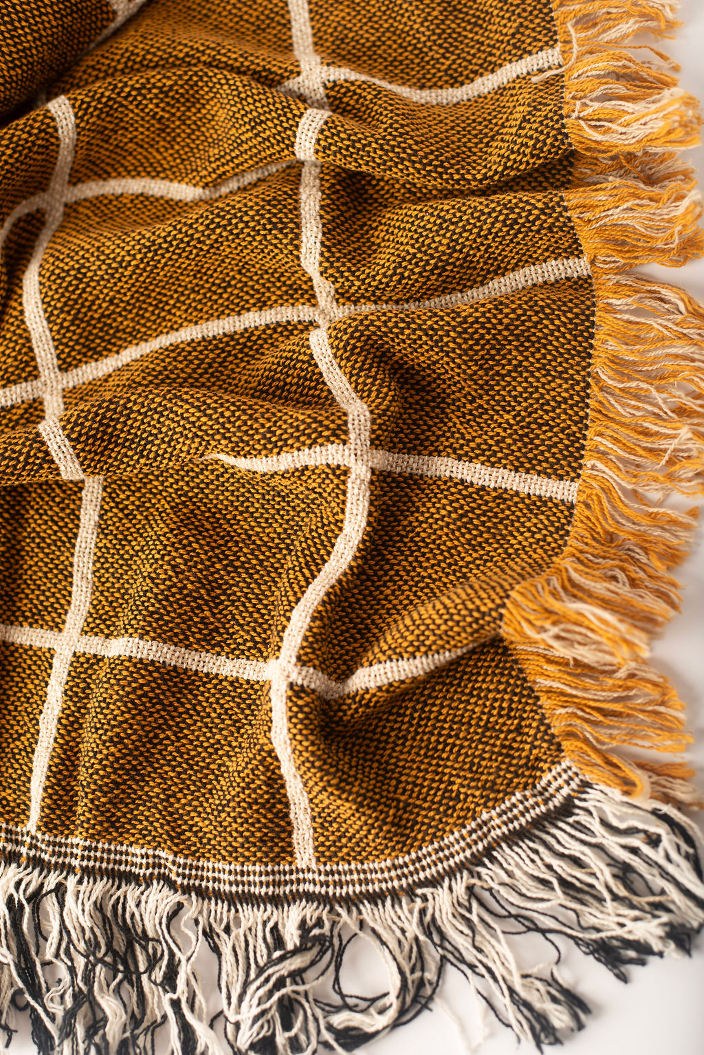 Golden Brown Grid Jacquard Woven Throw