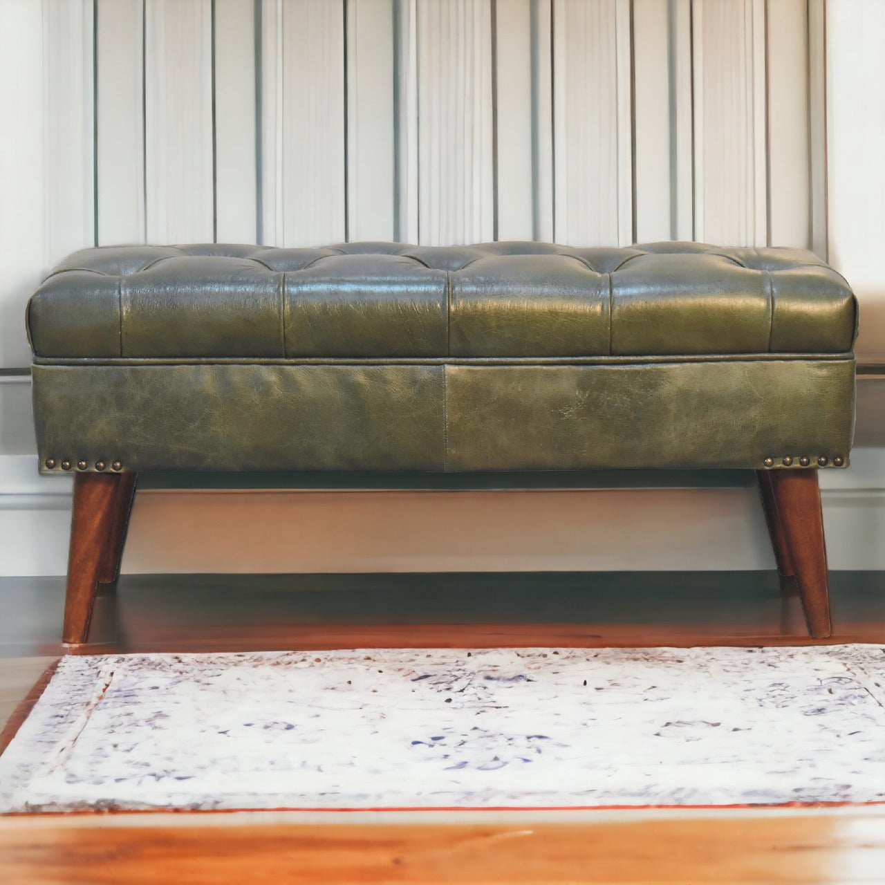 Solid Wood Harbour Leather Upholstered Bench
